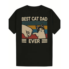 Men'S "Best Cat Dad Ever" Graphic T-Shirt - Funny Summer Short Sleeve Tee with Cat and Paw Print Design, Black Casual Gift for Cat Lovers