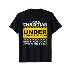“I Am A Christian Under Construction” Caution Tape Graphic Unisex T-Shirt, Humble Faith Humor Tee