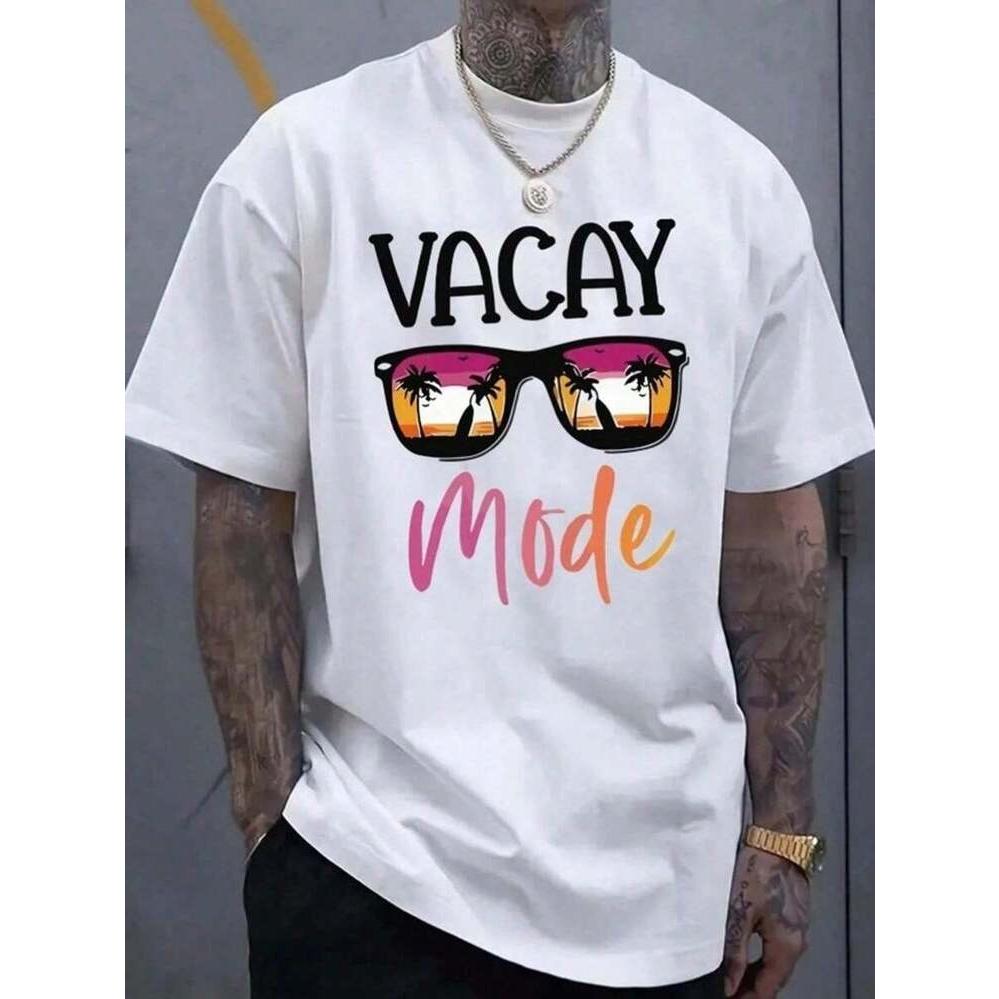 100% Cotton Vacay Mode Cute Vacation Summer Cruise Getaway T-Shirt Fashion Women's Men's  Graphic Tee Causal Tops