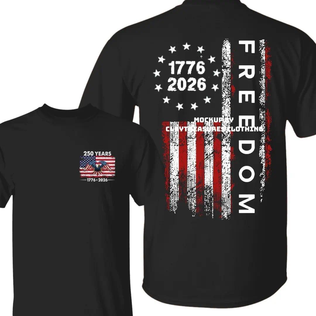250 Years America Anniversary 250th Independence Day Freedom T-Shirt, Semiquincentennial Celebration 1776-2026 Shirt, Patriotic American Flag Gifts Casual Daily Wear Tee For Men & Women, Apparel Made In The USA Menswear Top