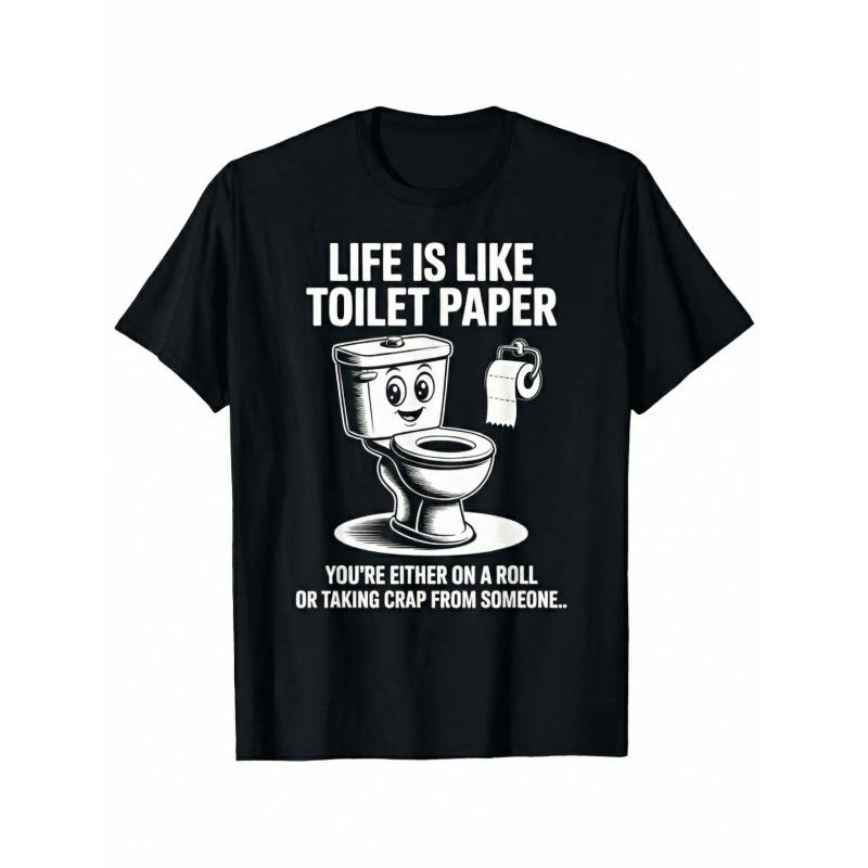Men's Funny Life Sarcasm Cotton T-Shirt - Loose Fit, Short Sleeve, Round Neck, Geometric & Letter Printing, Slightly Stretchy Fabric, Comfortable All Year Round