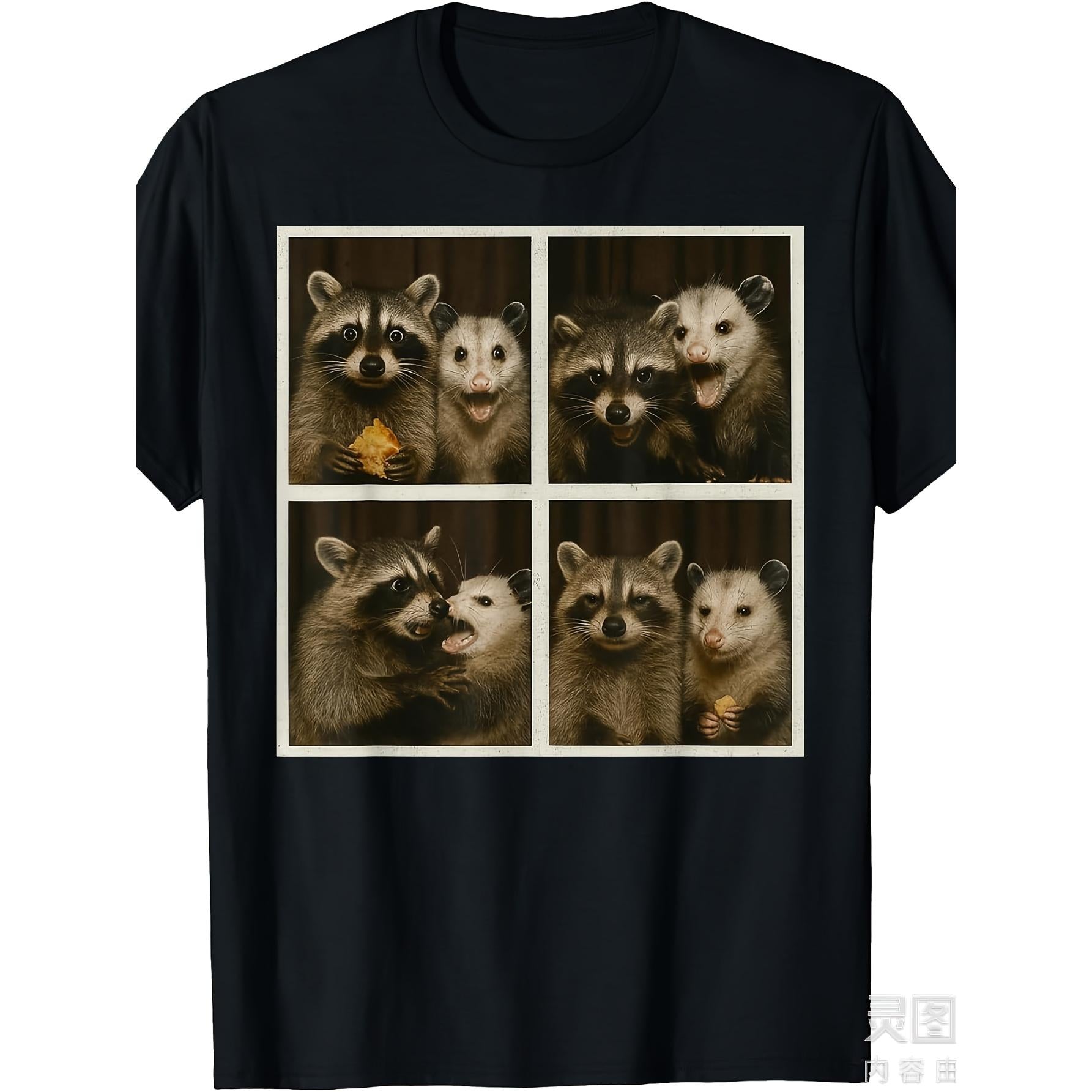 [Animal Lovers Gift] Funny Possum & Raccoon Photobooth Selfie Graphic T-Shirt - Retro Vintage Style Unisex Short Sleeve Tee with 4 Animal Selfies, 220gsm Heavyweight, All-Season Fit for Men & Women, Casual & Themed Events (Animal Lovers Gift)