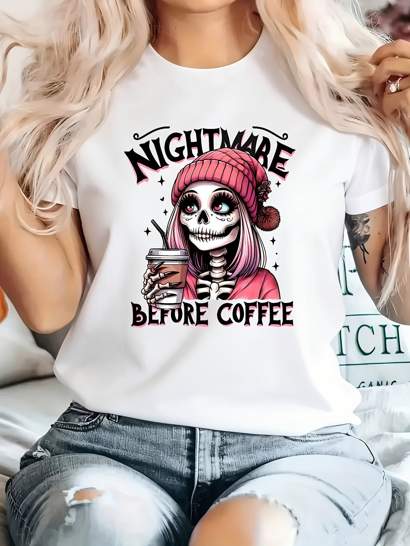Funny Graphic Print Women's T-Shirt, Round Neck, Short Sleeved, Sportswear Womens Comfortable Top for All Seasons Women Clothes