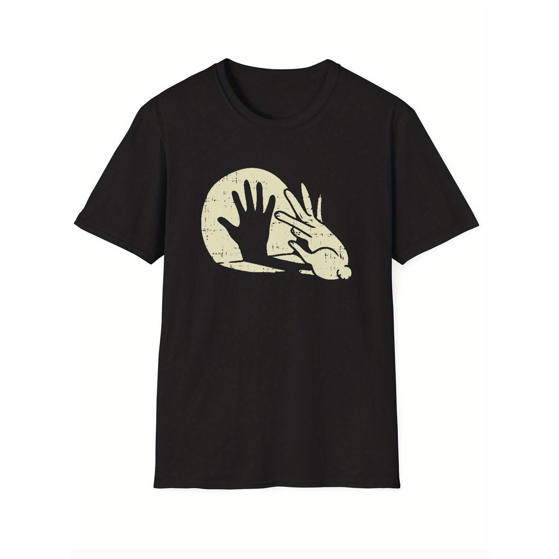 Men'S T-Shirt with Funny Gesture Print, Casual Crew Neck, Geometric Pattern, Regular Fit