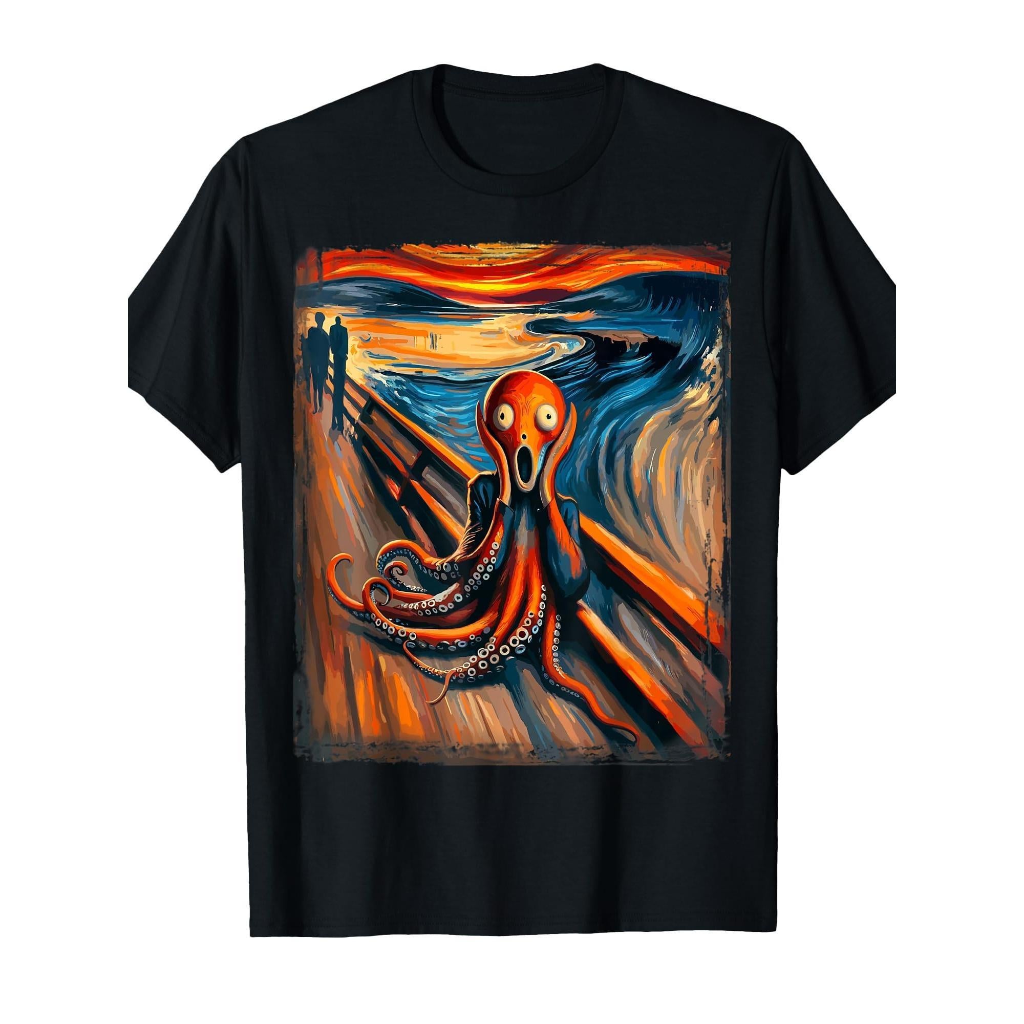 Artistic Octopus T-shirt | Casual Short-sleeved Crew Neck Top, Perfect for Everyday Wear and Beach Outings, Unique and Eye-catching Design for Octopus Lovers