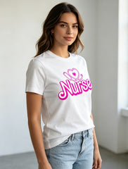 Adorable Nurse Theme Print Short Sleeve Tee Unisex Pure Cotton Summer Top