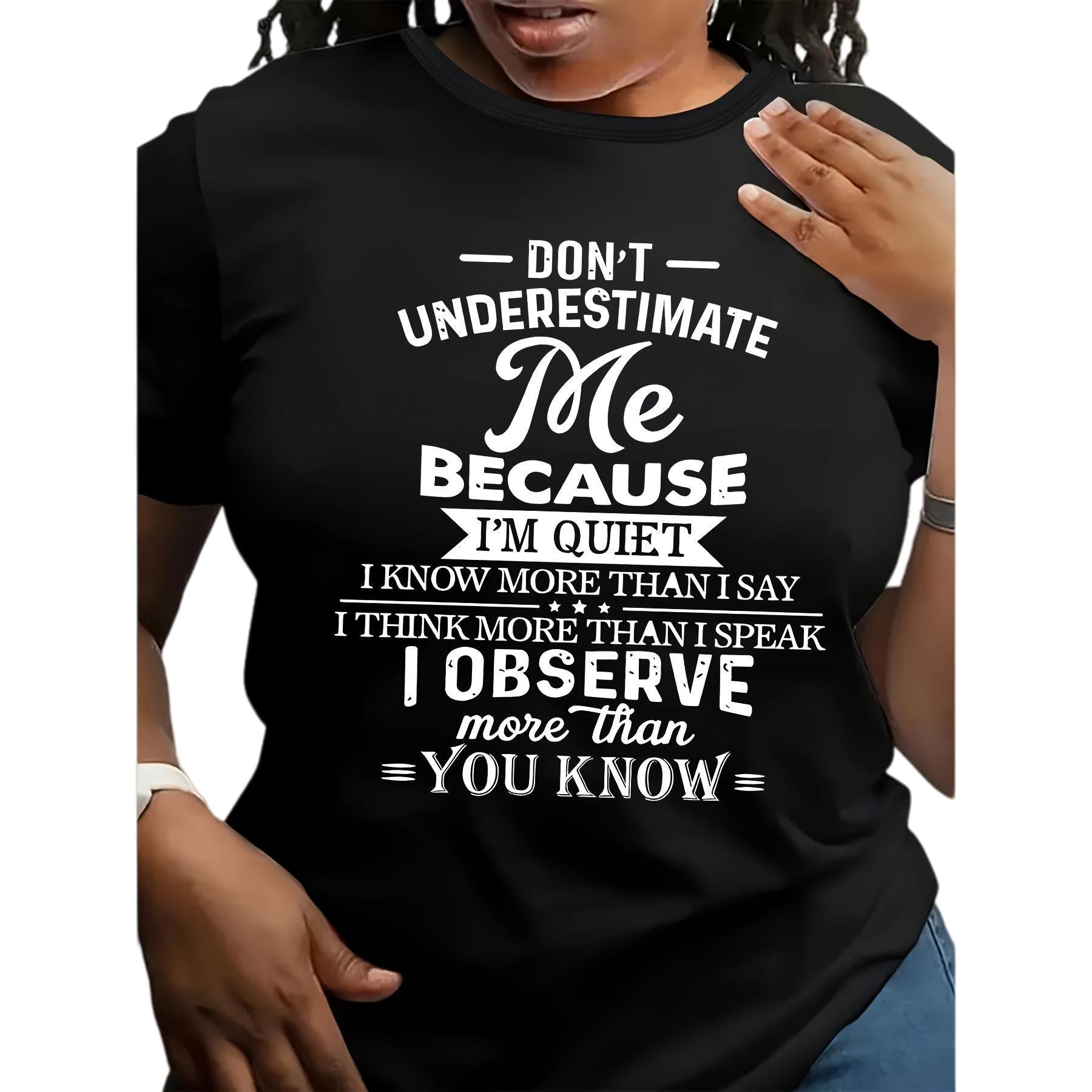 Plus Size Polyester Blend Alphabet Print T-Shirt for Women - Short Sleeve Crew Neck Tee with Elastane, Slight Stretch, Oversized Knit Top for All Seasons