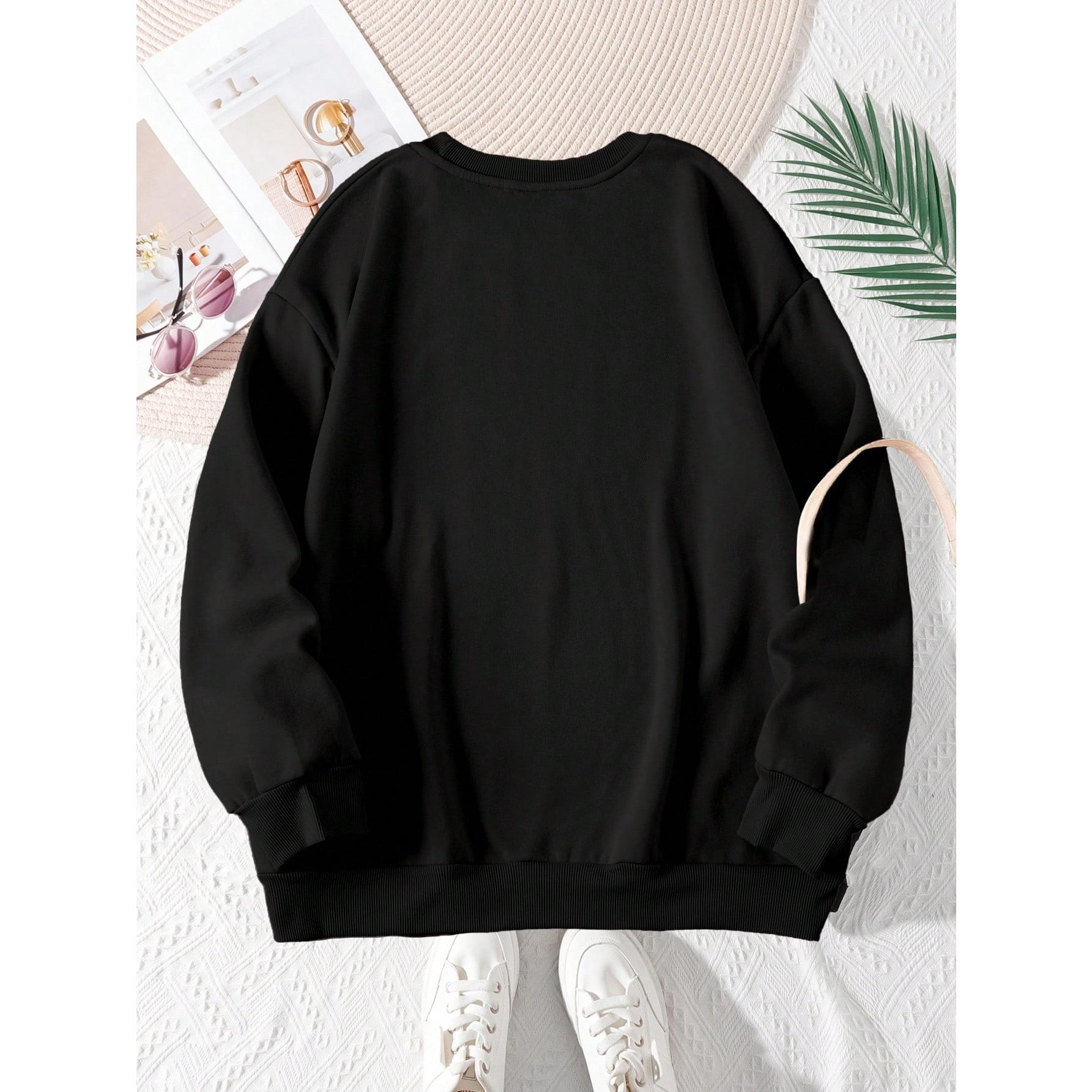 Women's Round Neck Sweatshirt With Letter Print, Graduation,Back To School Outfits,Graduation,Teacher Outfits For Women,Back To School Pullover Fall Outfit Winter Autumn