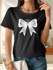 Halloween-themed bow print short-sleeve top
