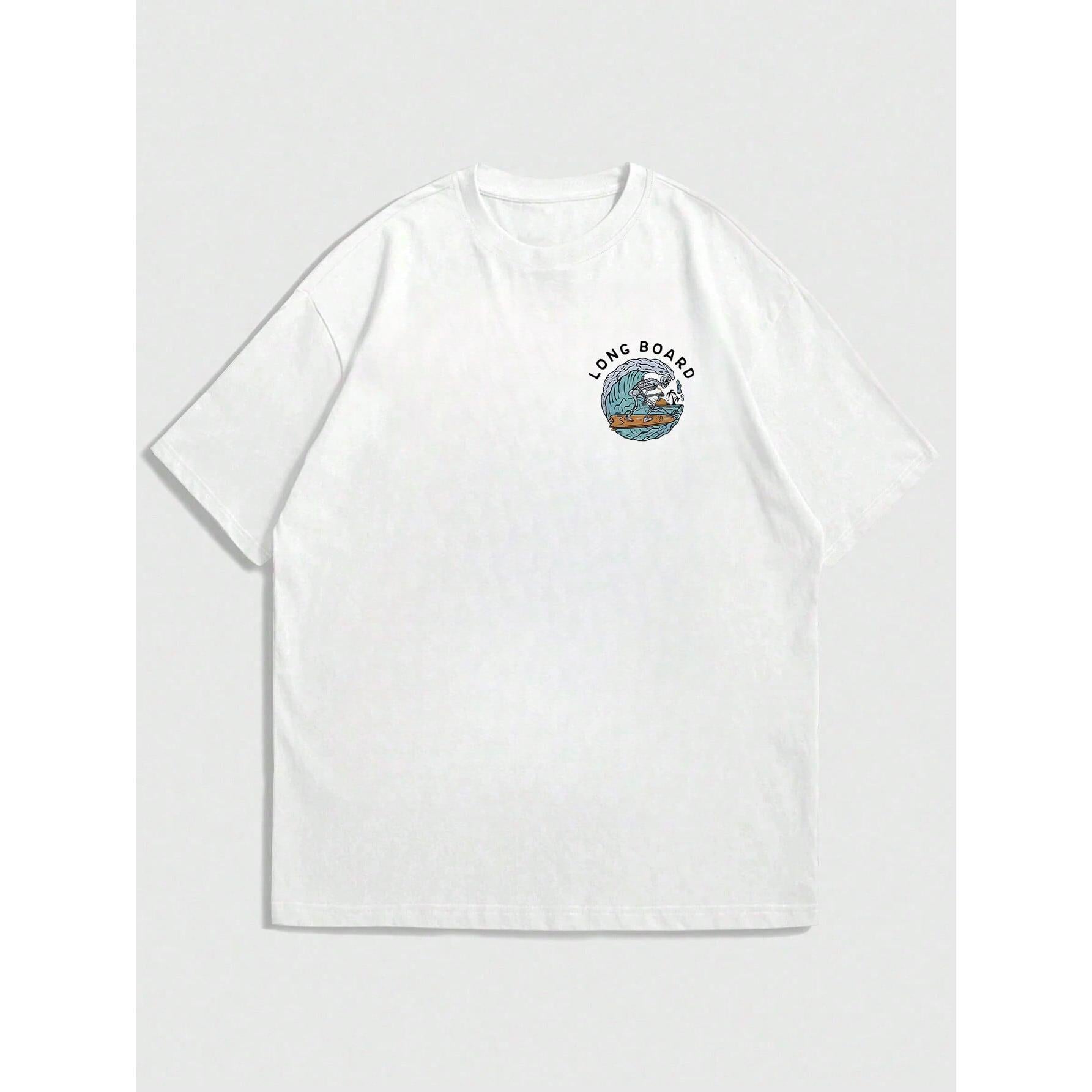 Men's Casual Beach Surfing Element Printed Short Sleeve T-Shirt, Comfortable & Breathable, For Summer Wear