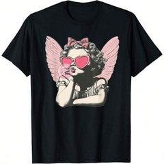 Retro Cupid Valentine Day Cute Vintage Cupid Blowing Bubble T-Shirtgraphic Tees Men Shirts Streetwear White Shirt Black Shirt