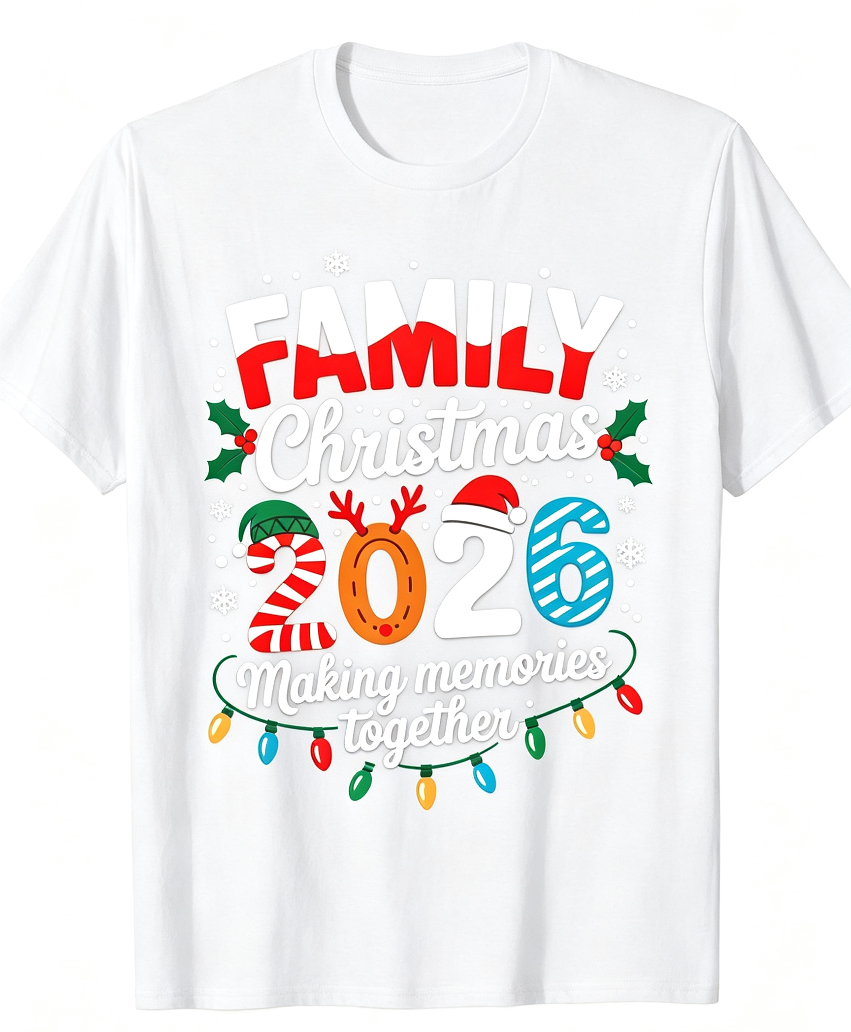 “Family Christmas 2026 Making Memories Together” Print Graphic T-Shirt, Unisex Crew Neck Holiday Tee,Women Men Short Sleeve Top