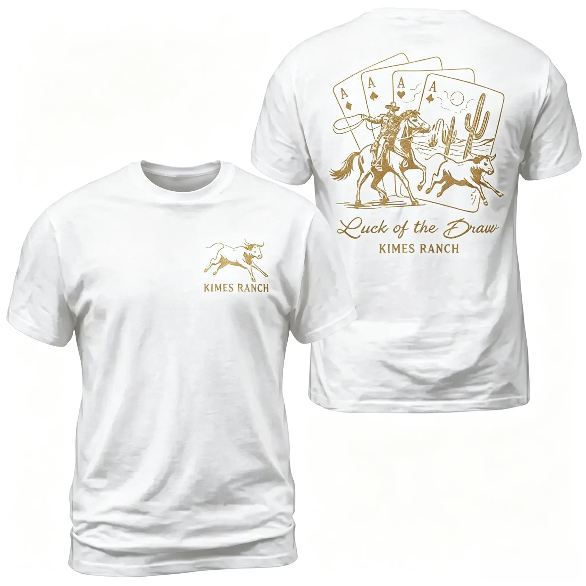 Women's Western Rodeo Graphic T-Shirt, Luck of the Draw Short Sleeve Loose Casual Top with Playing Cards, Horse Rider and Dog Back Print