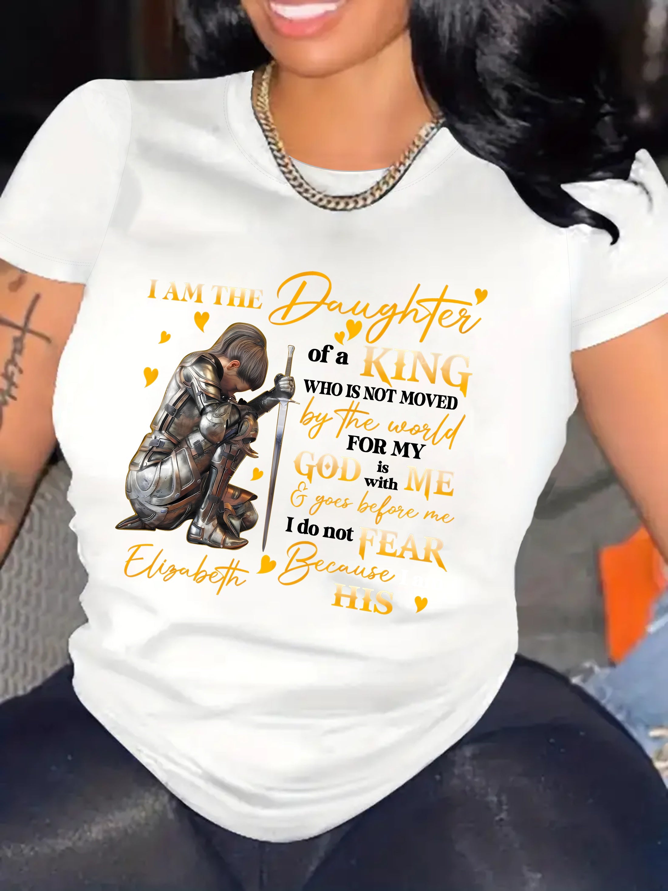 'I Am The Daughter of God' Letter Print Graphic T shirt Short-Sleeved Casual Round Neck Top, Women'S Clothing，Perfect for All-season Wear