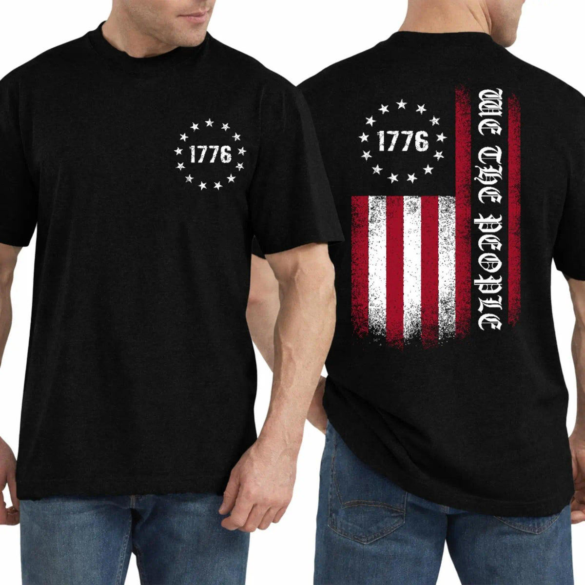 Betsy Ross Flag 1776 Back Print T-Shirt – Patriotic American Pride Shirt