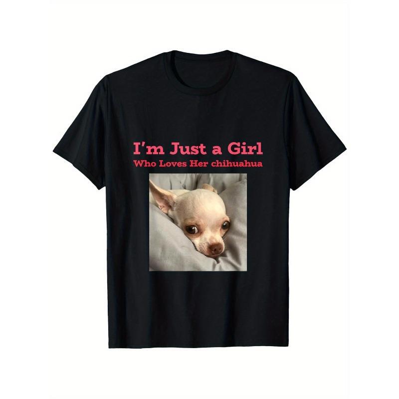 Men's Funny "I Just Love Her Chihuahua" & Cool Duck T-Shirt - 100% Cotton 180g Casual Crew Neck Short Sleeve Tee with Martial Arts Gift, -XXXL for Summer Outdoor Wear & Pet Lovers, PLUS SIZE