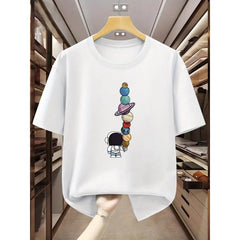 Men's T-Shirt Cartoon Astronaut T-shirt with Planet Design Comfortable casual short-sleeved T-shirt