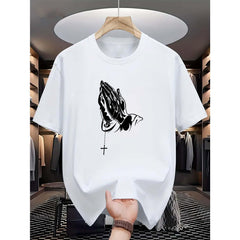Men'S Prayer Hand Cross Print T-Shirt - Religious Christian Apparel, Easy Design, Everyday Shirt, Casual Wear for Church And Prayer Groups - Church Clothing, Street Fashion, Crew Neck T-Shirt, Faith-Based Clothing