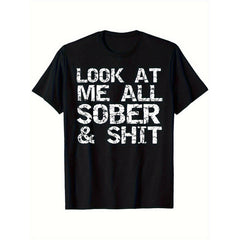 Men's Funny Sobriety Round Neck T-Shirt - Lightweight Short Sleeve Graphic Tops for Addiction Recovery, Sober Life Gift, Menswear for AA Meetings