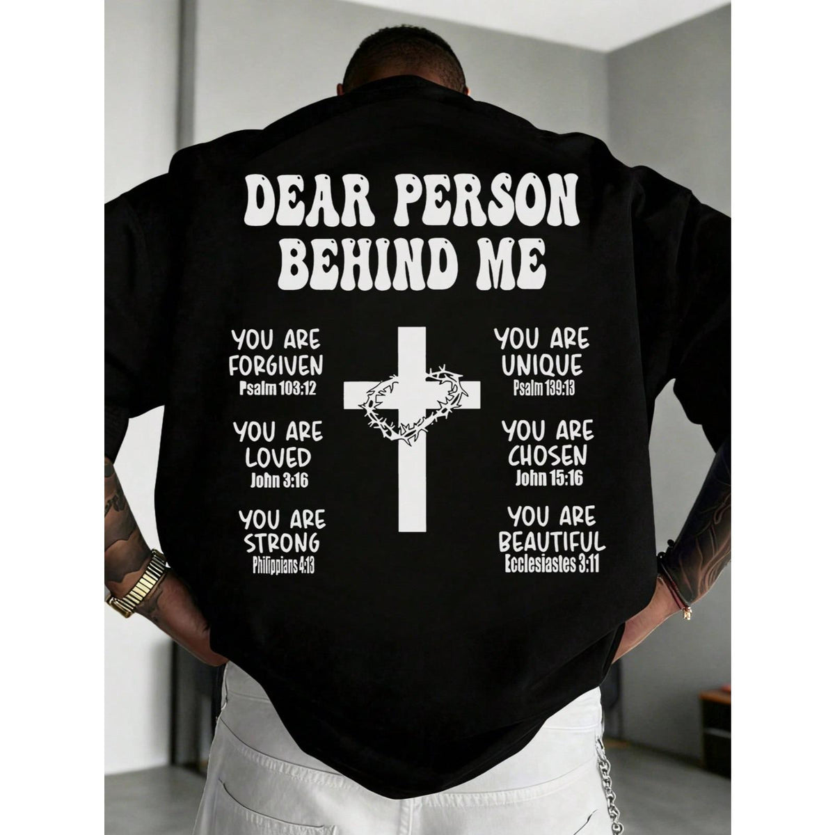 Men's Casual Versatile Simple English Slogan & Cross Print Short Sleeve T-Shirt Funny cotton gift tee
