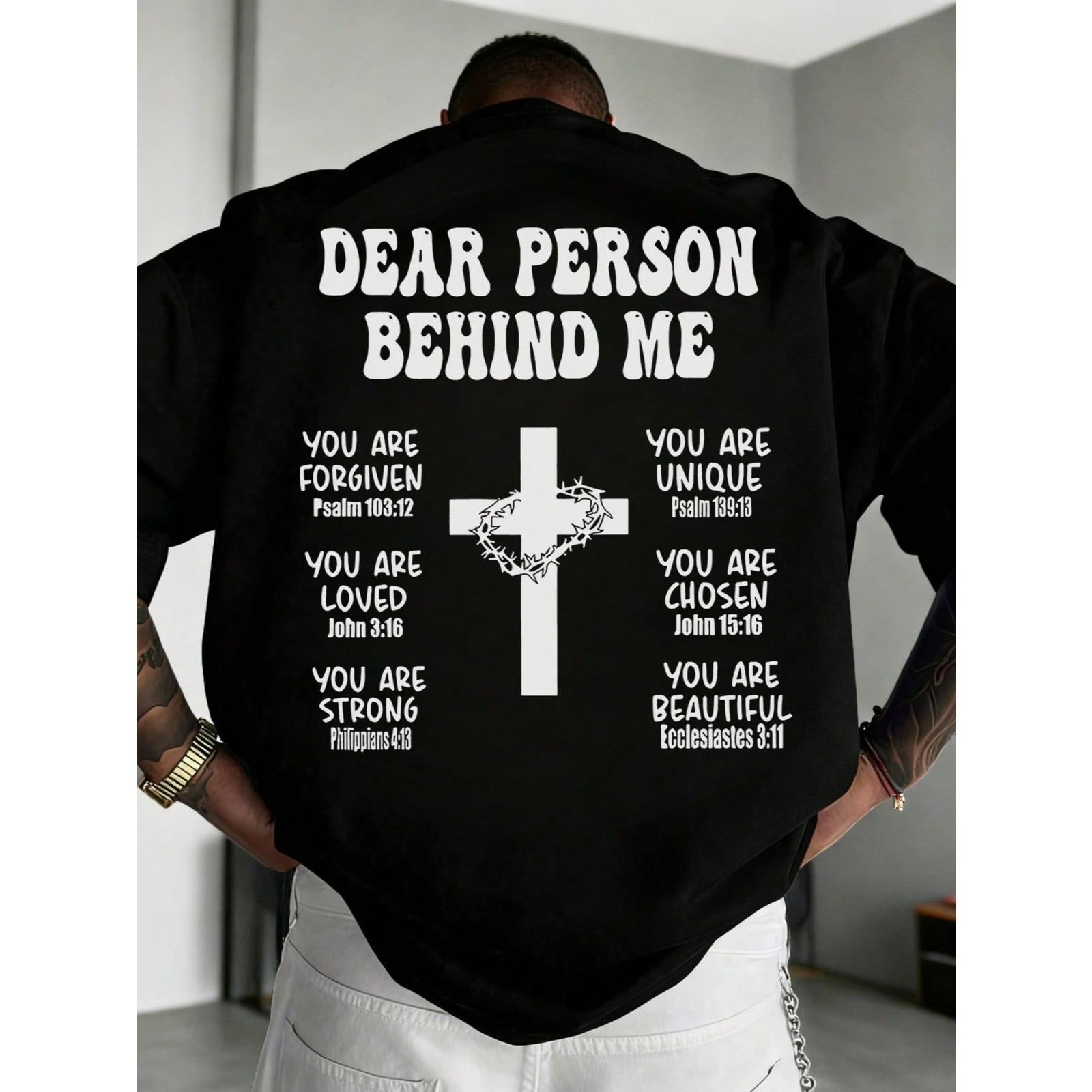 Men's Casual Versatile Simple English Slogan & Cross Print Short Sleeve T-Shirt