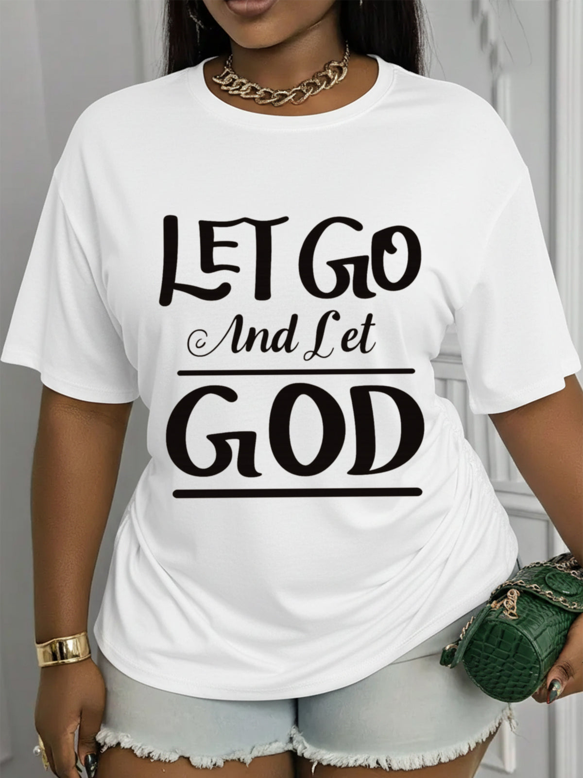 Women’s Faith Graphic Short Sleeve T-Shirt, Let Go And Let God Inspirational Religious Casual Tee, Christian Prayer Gift Top For Everyday Wear