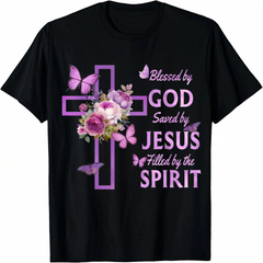 Inspirational "Blessed By God, Saved By Jesus" Christian T-Shirt - 100% Cotton