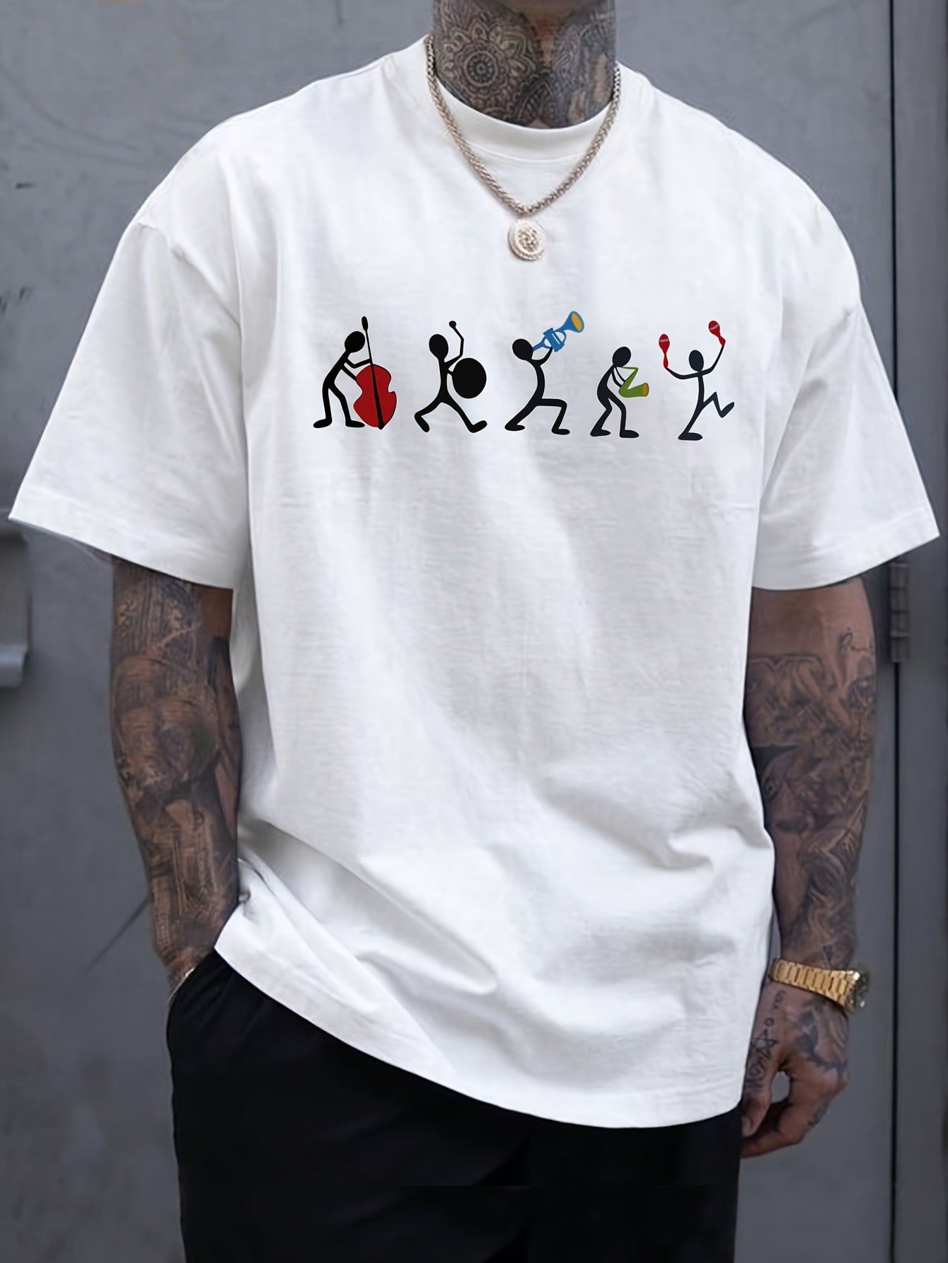 Men's Casual T-Shirt For Summer And Spring Funny music printed graphic T-shirt For Men 100%Cotton
