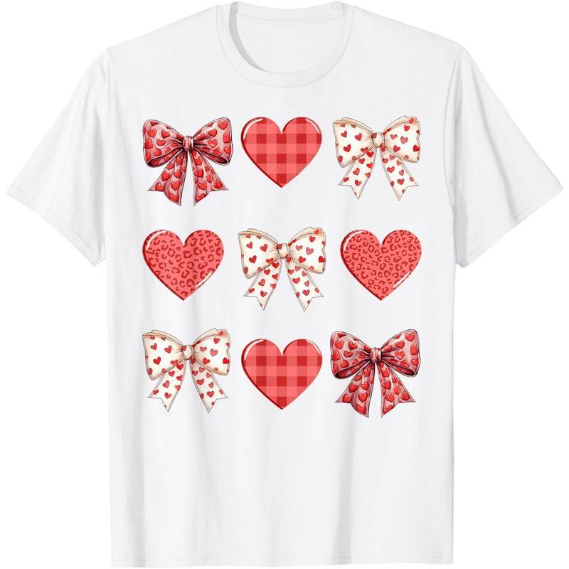 Valentines Day Hearts Leopard Coquette Bow Women T-Shirt