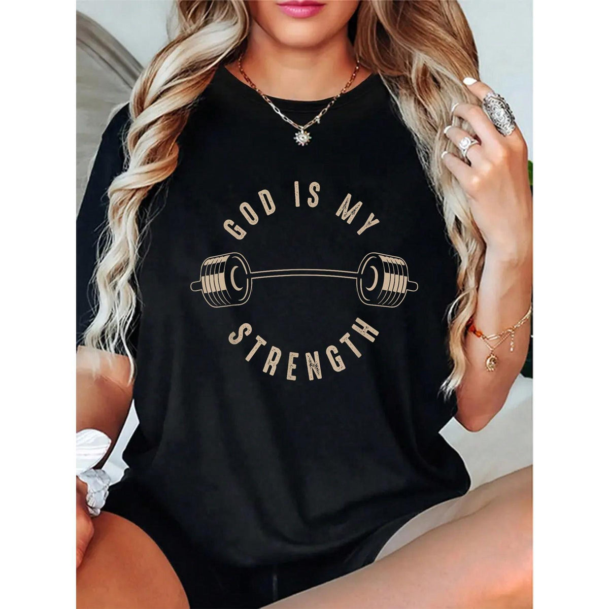 100% Cotton Casual Tshirt God Is My Strength Shirt | Cute God Is Rock Funny Gym Gift T-Shirt