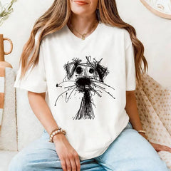 Women's Casual Round Neck Puppy Doodle Print Short Sleeve oversize T-Shirt,Versatile