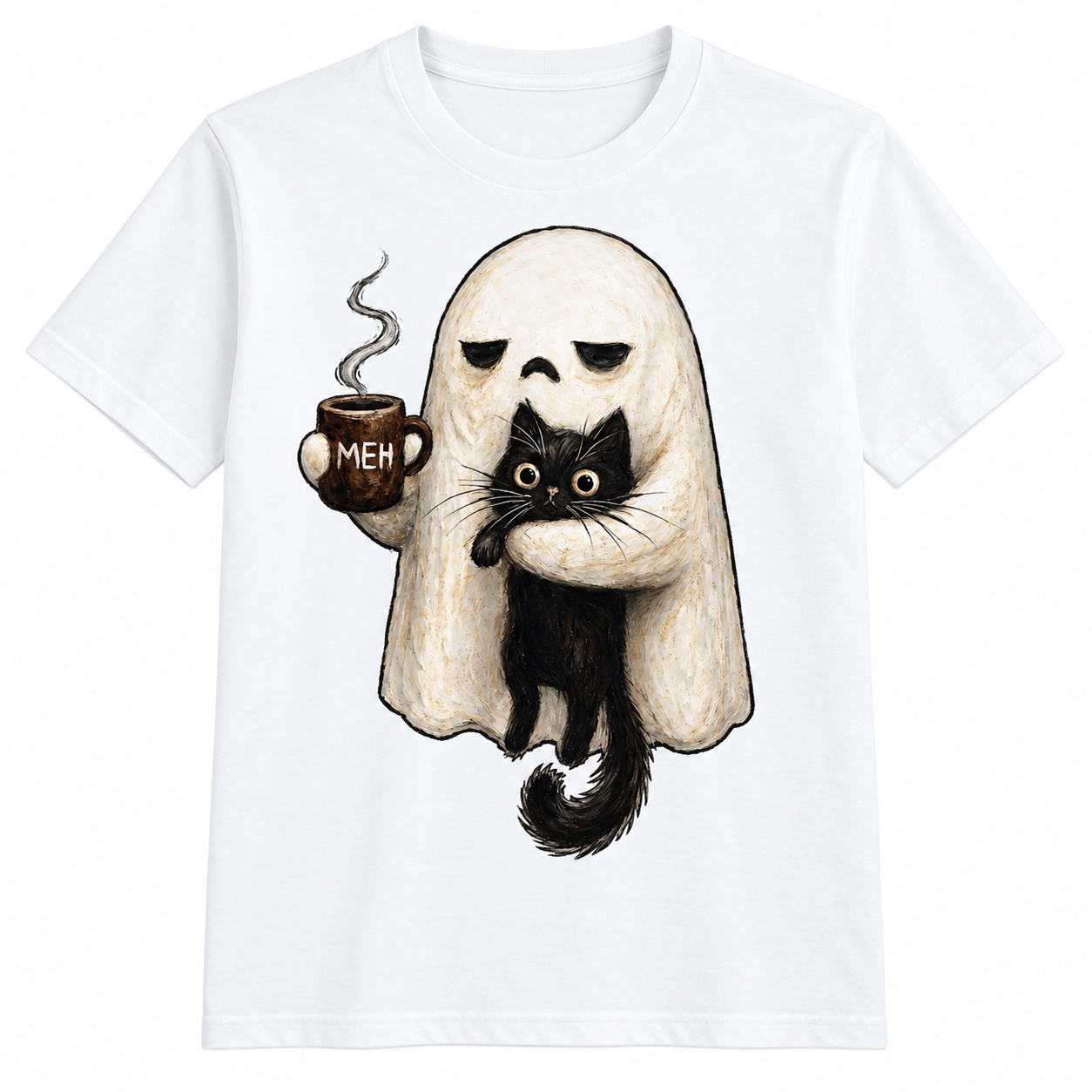 Ghost Cat Spooky Black Cat Funny Halloween Coffee Lover Shirt, Unisex Funny Halloween Shirt