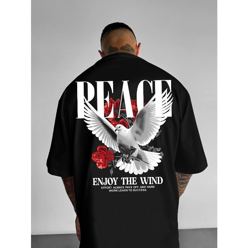 [Men's Street Style Tee] Men's American Street Style Loose-Fitting Round Neck T-Shirt with Letters