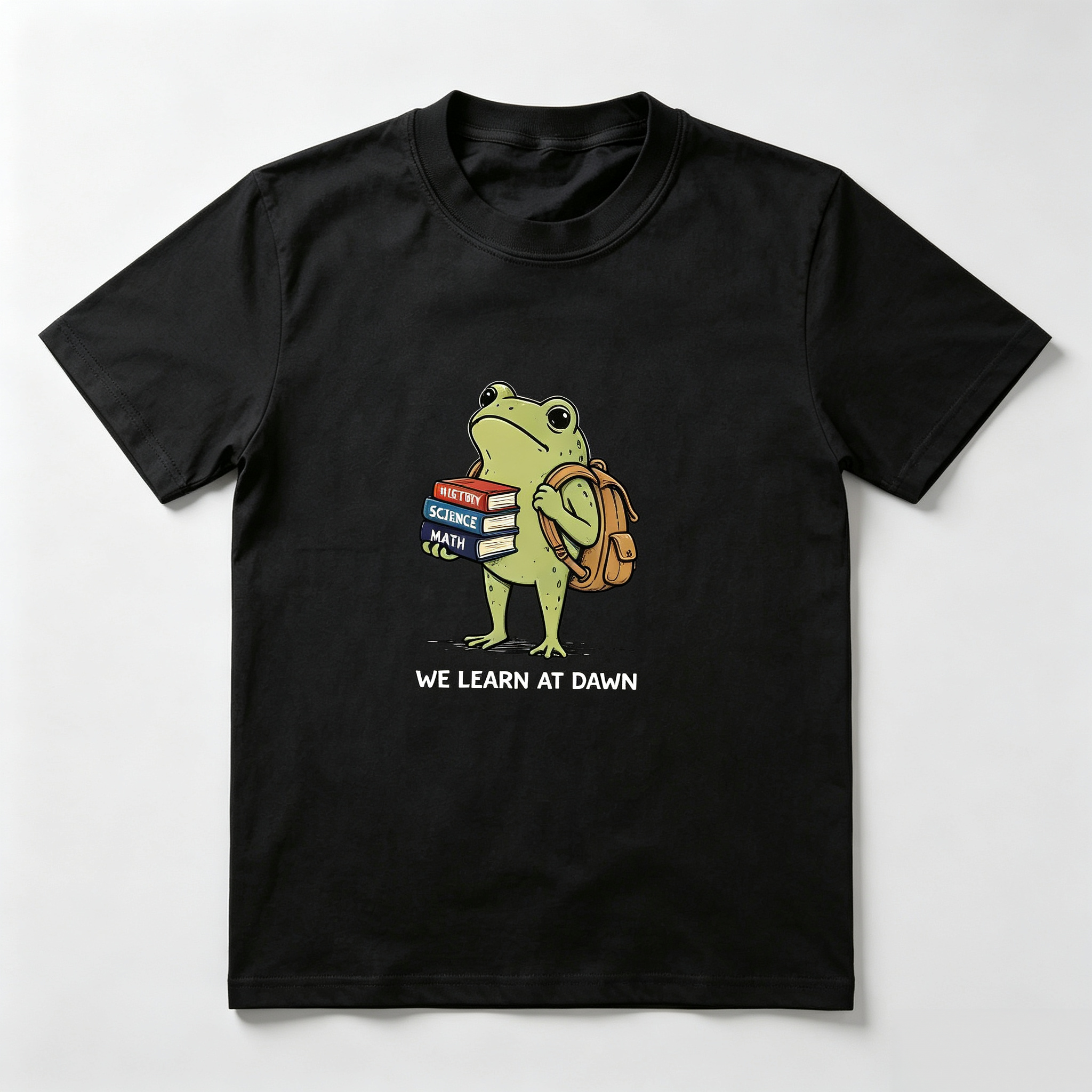 We Learn At Dawn Frog T-Shirt Student Teacher Book Lover Tee