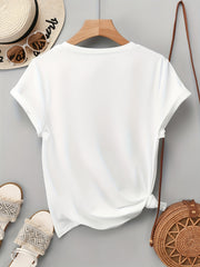 T-Shirt, Fashion Floral Print Pattern, Casual Korean Style, Round Neck Short Sleeve, Summer New Style