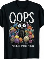 Oops I Bought More Yarn Funny Cat Knitting Hobby Graphic T‑Shirt, Crochet Lover Casual Short Sleeve Tee