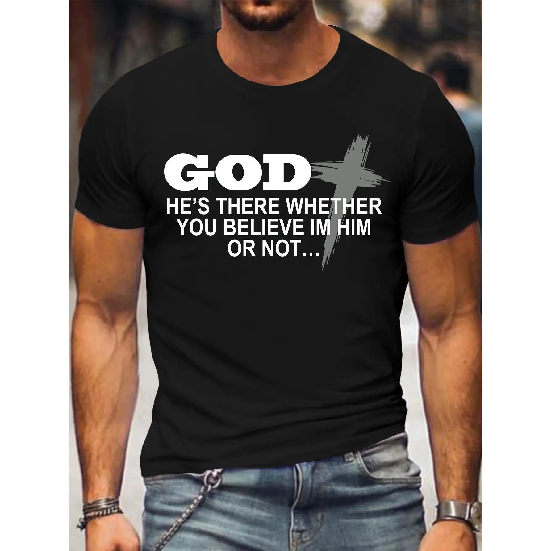 Men'S Plus Size Round Neck Tee Featuring a Slogan Print | Casual Knit Material | Moderate Stretch | Standard Fit | Year-Round Adult Tops with Letter Design