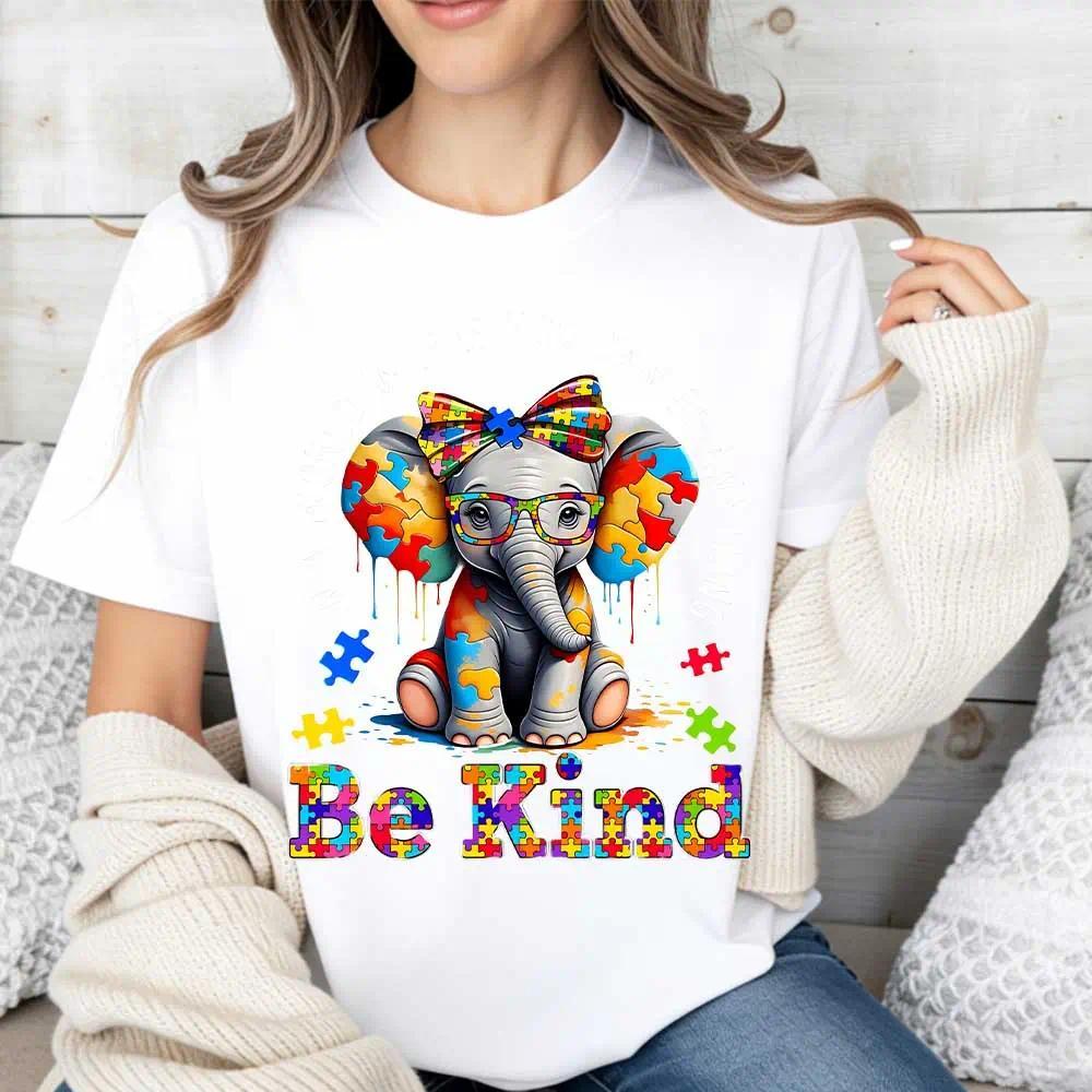 “Be Kind” Elephant T-Shirt | Cute Animal Graphic Tee | Women’s 100% Cotton Casual Top | Nature Lover Gift
