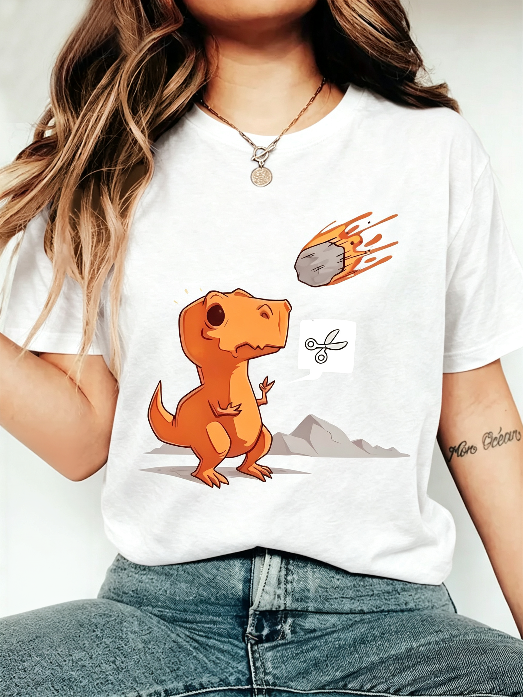 Funny Dinosaur Rock Paper Scissors Meteor T-Shirt Dino Lover Tee