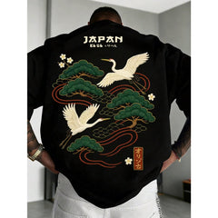 Men's Casual Versatile Simple Japanese Crane Print Short Sleeve T-Shirt
