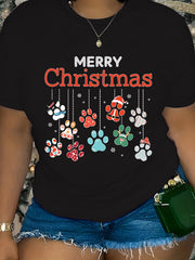 Merry Christmas Paw Print T-Shirt Dog Cat Lover Xmas Tee