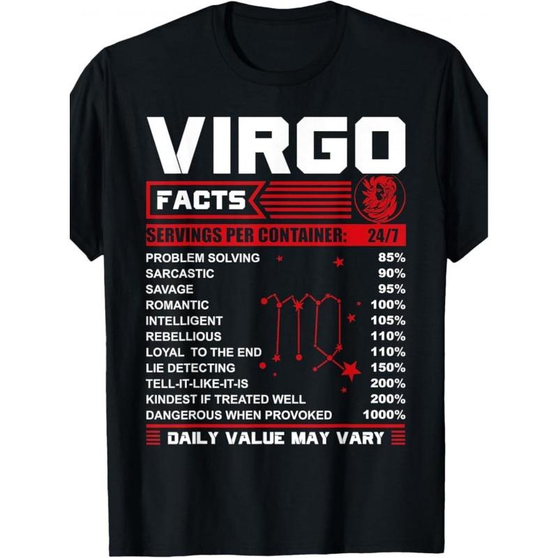 Virgo Zodiac Sign T-Shirt- 100%, Short Sleeve, Crew Neck, Vintage Style, Featuring Fun Birthday Gift Fact Design, Suitable For All Seasons, Women'S Casual Wear