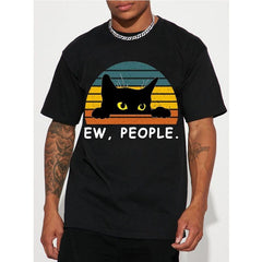 Fashion Forward Mens Black Cat Print T-Shirt - Stylish Hip Hop Crew Neck Tee for Summer Vacations & Unique Gifts - Comfortable, Short Sleeve Graphic Top