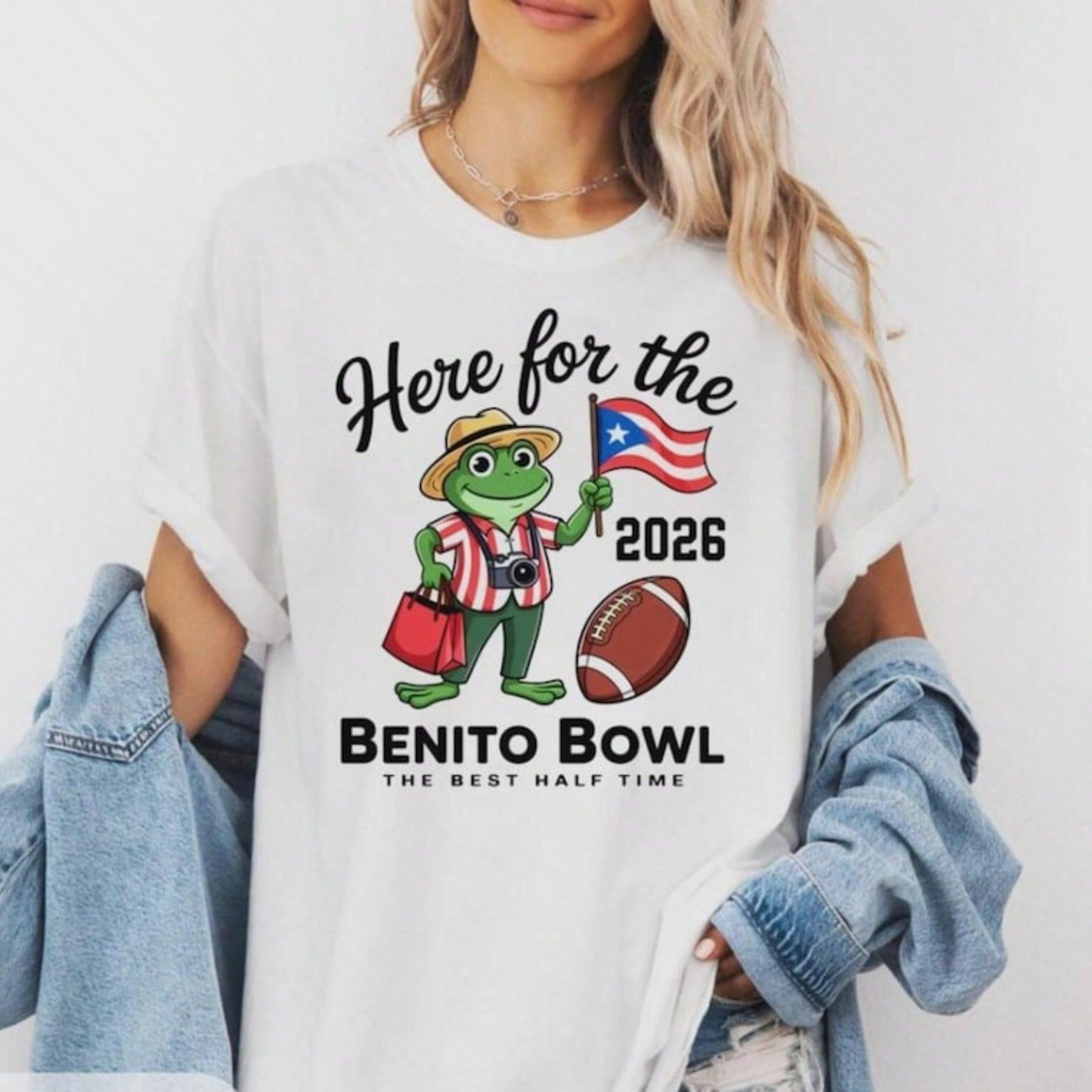 Benito 2026 Frog Football Shirt – Funny Game Day Graphic Tee, Puerto Rico Team Benito