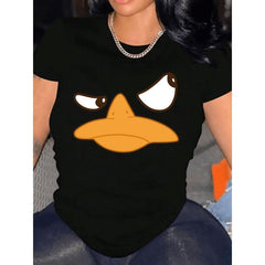 Duck Graphic Print T-Shirt for Women Casual Short Sleeve Tee 1 Pcs 100% Heavy Cotton - Comfortable Crew Neck, Soft Adorable Tees Tops