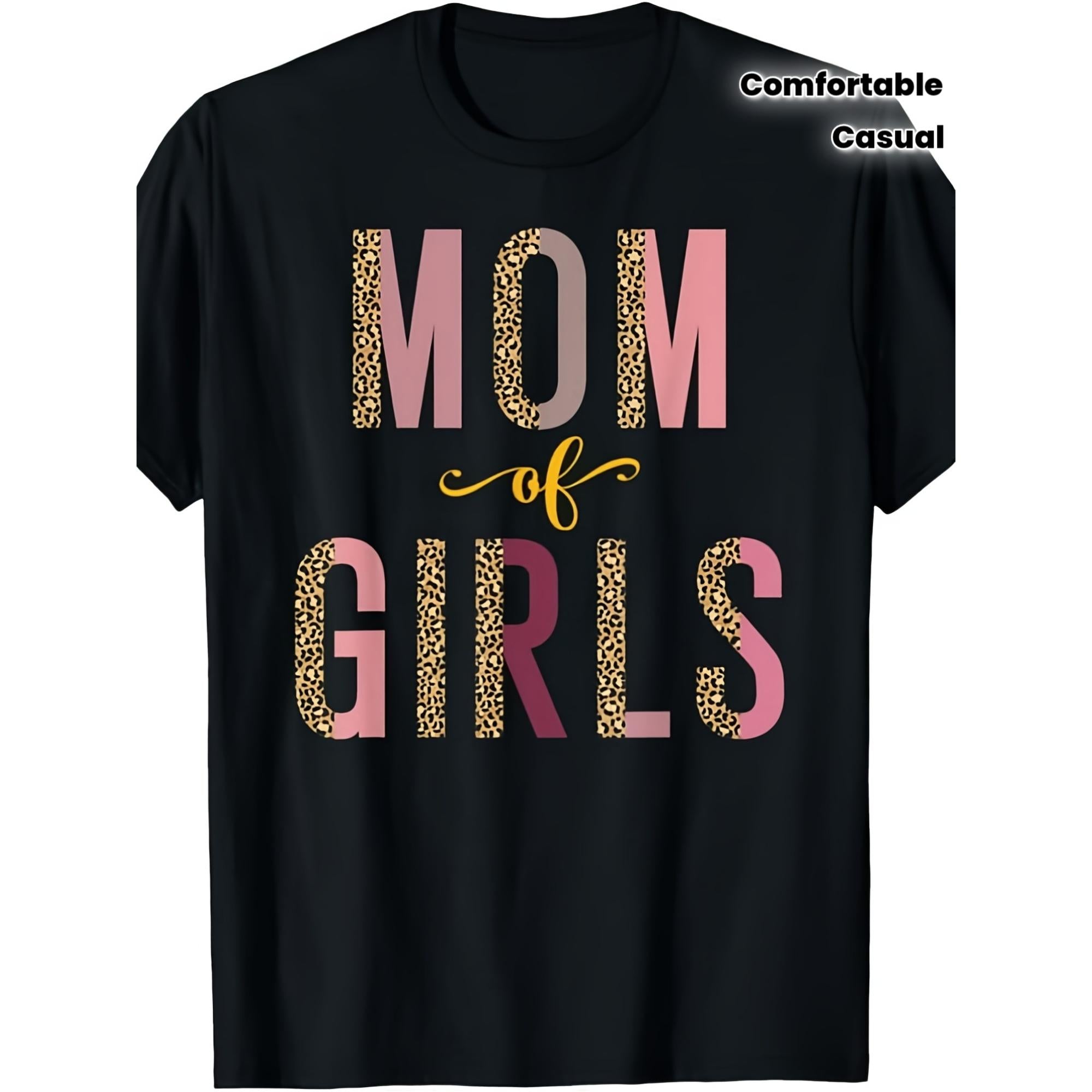 Funny Mom of Girls T-Shirt - Retro Pink Lettering & Leopard Print Graphic Tee,