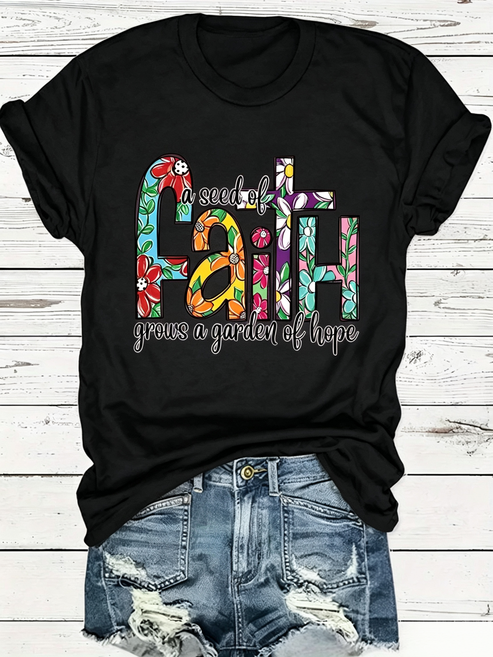 A Seed Of Faith Grows A Garden Of Hope T-Shirt Christian Cross Tee