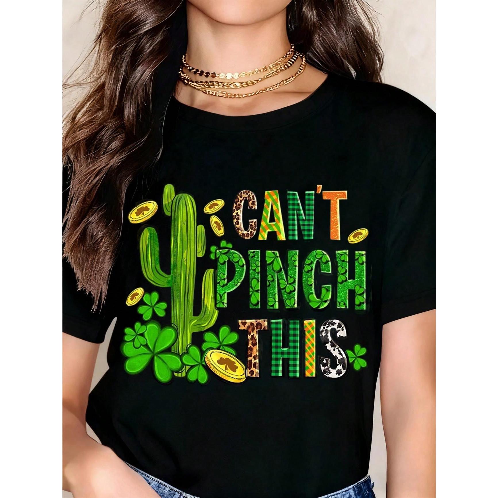 I Cant Pinch This St Patrick's Day Cactus Shamrock T-Shirt Funny Lucky Irish Holiday Shirt For Women Men Unisex Casual Wear