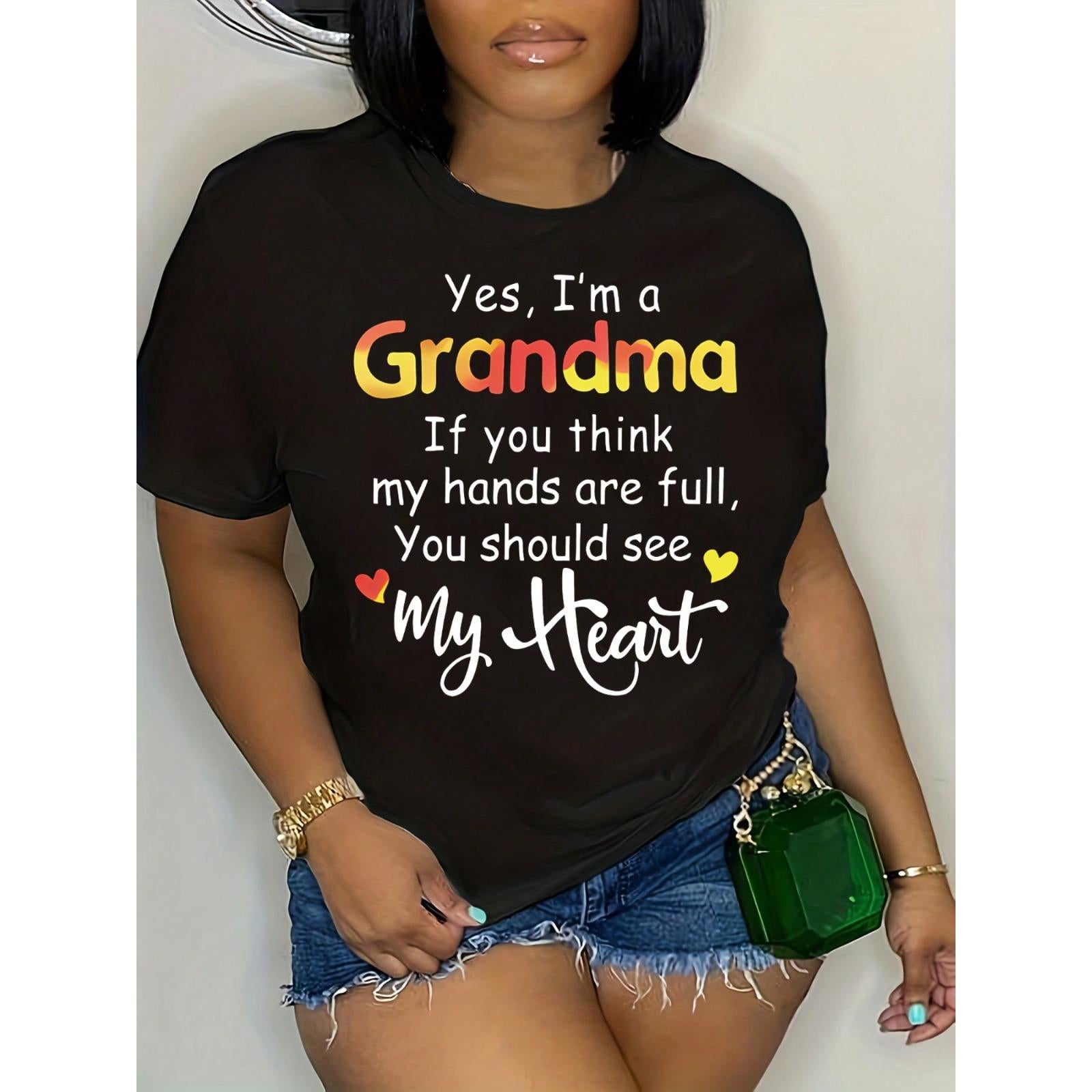 Letter Grandma Print T-Shirt, Casual Short Sleeve Top For Spring & Summer, Women's Plus Size Clothing