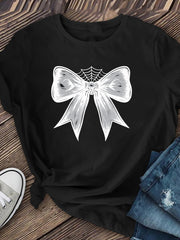 Halloween-themed bow print short-sleeve top